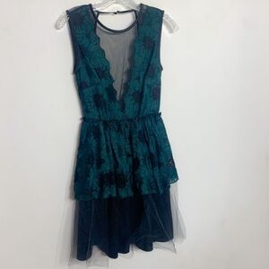 ABS Allen Schwartz emerald embroidered tea mini dress small 4 cocktail